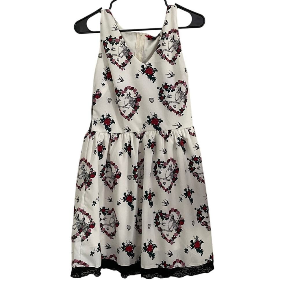 Hell Bunny Mini Dress Retro Punk Goth Black Lace Sheer Sleeveless Mod size Large - Picture 2 of 6